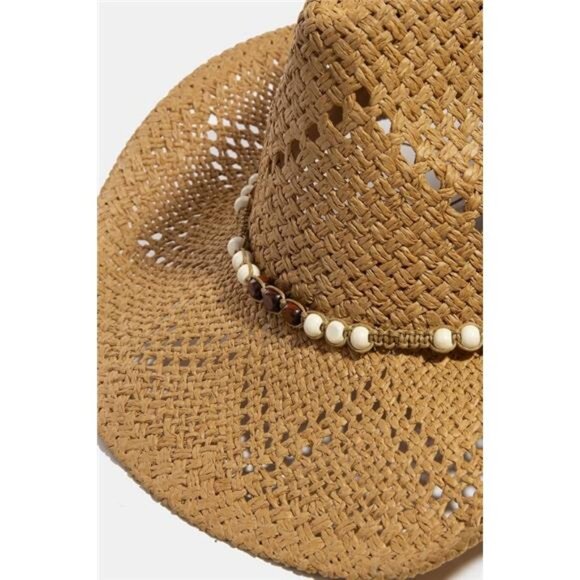Fame Mixed Beaded Strap Western Fedora Straw Hat - Picture 3 of 6